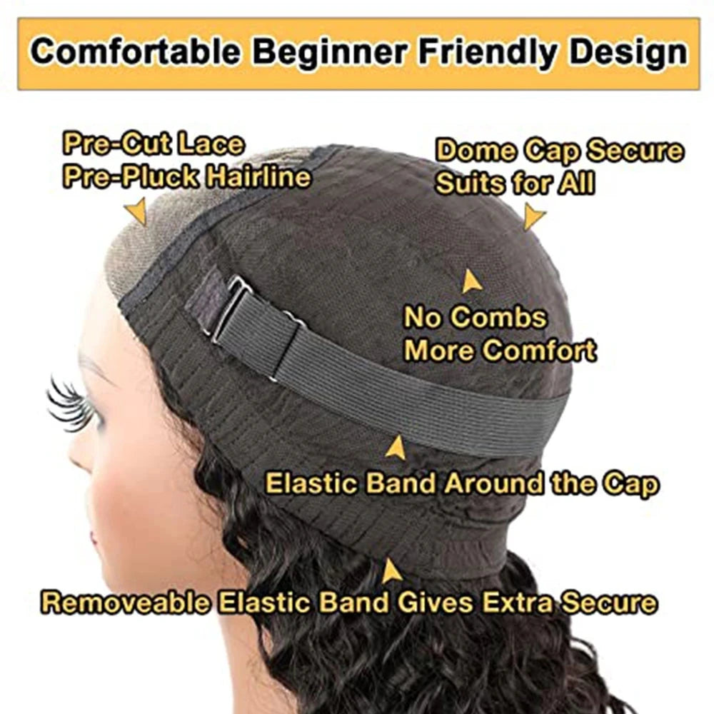 Perruque frontale  cheveux naturel sans colle, couleur brun ombré/noir naturel