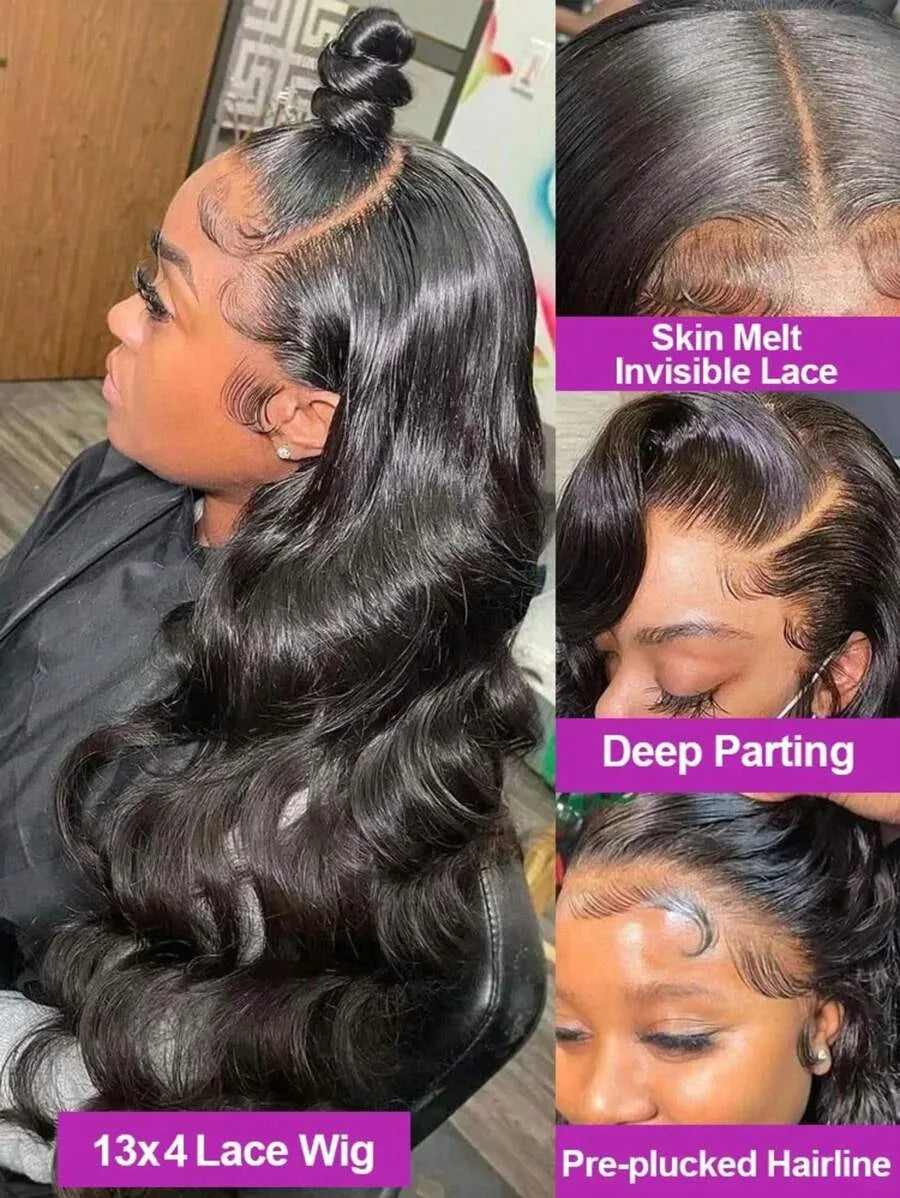 Perruques Body Wave cheveux naturels brésiliens pré-épilésen dentelle HD 13x6 Densité 180% - 200%